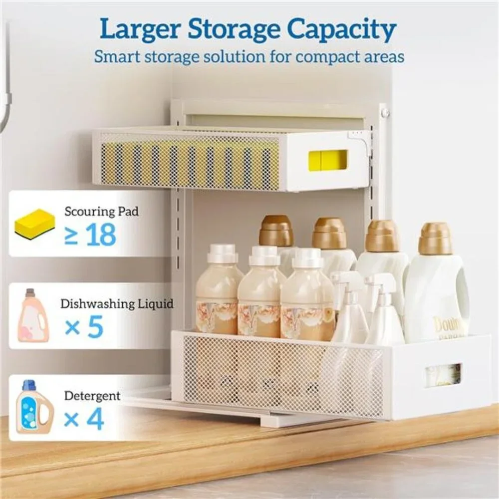 Metal Under Sink Organizers and Storage, Adjustable Under Cabinet Organizer